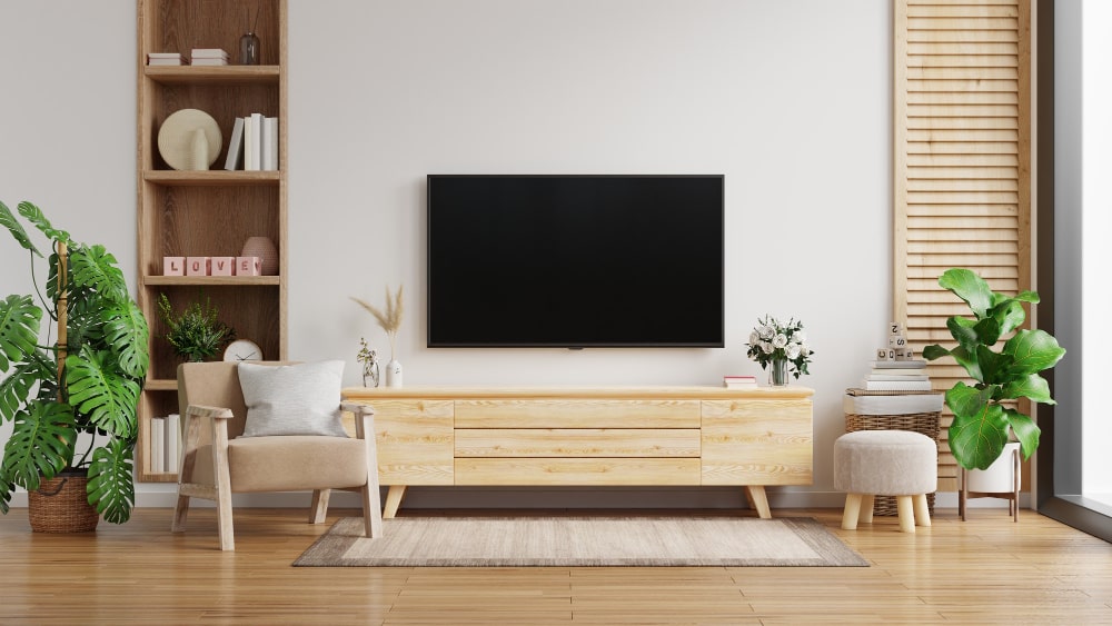 woonkamer muur lowboard met hangende tv