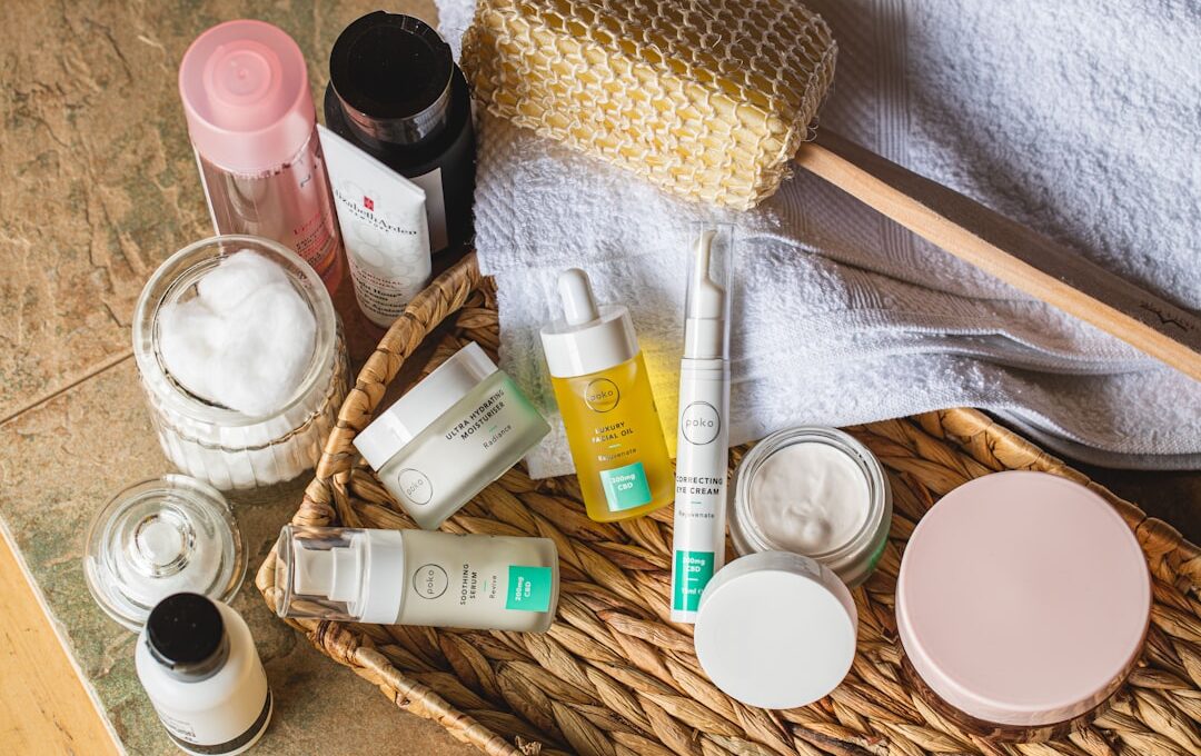Bathroom skincare products on shelf