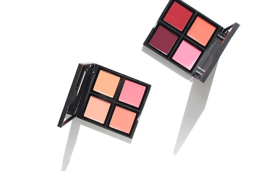 Flatlay of Lipstick and Cream Blush Palettes for use as cosmetics and makeup